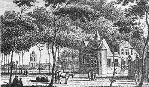 Gravure uit 1732 van het slotje Limburg met op de achtergrond de Sint Jansbasiliek Gravure uit 1732 van het slotje Limburg met op de achtergrond de Sint Jansbasiliek