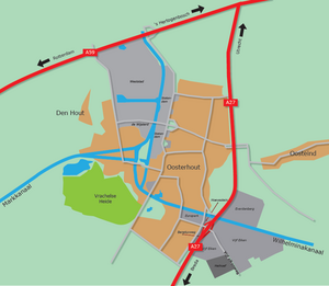 Ligging Oosterhout langs snelwegen Ligging Oosterhout langs snelwegen