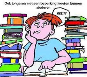 tekening student tussen boeken